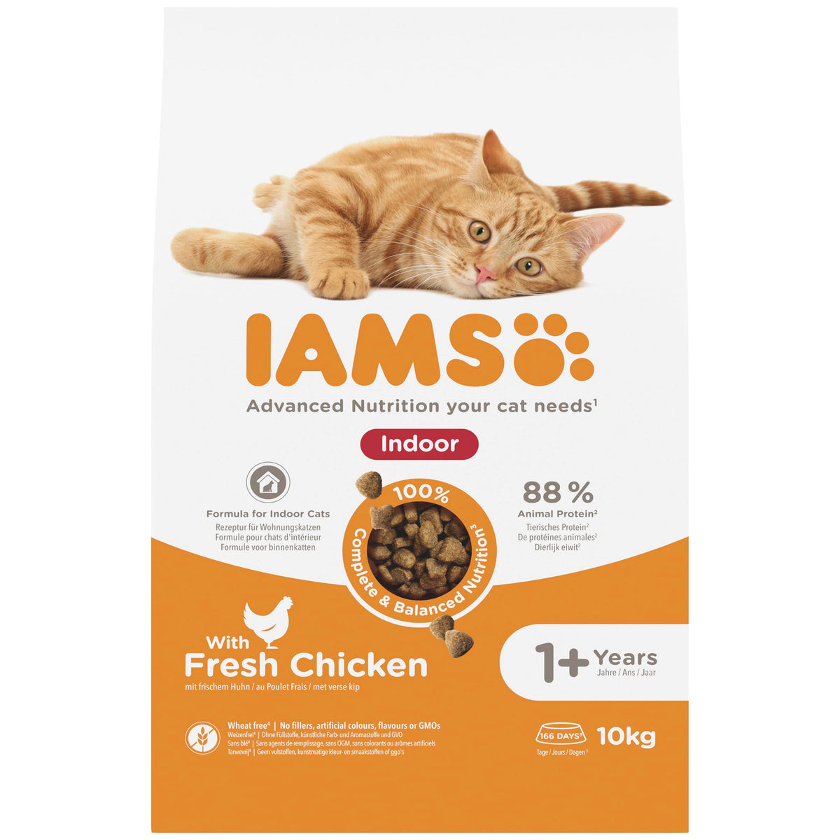 IAMS Indoor Complete Dry Cat Food Chicken 3kg - Litter Odour Control, Hairballs & Weight Management