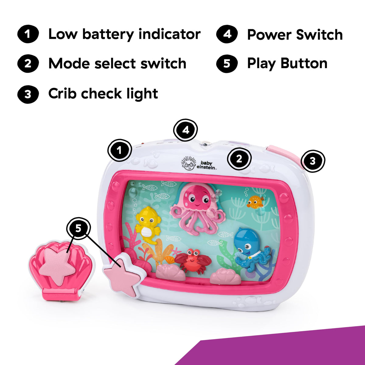 Baby Einstein Sea Dreams Soother, Crib Toy with Remote, Baby Sleep Aid, Calming Lights & Melodies, Newborn and Up