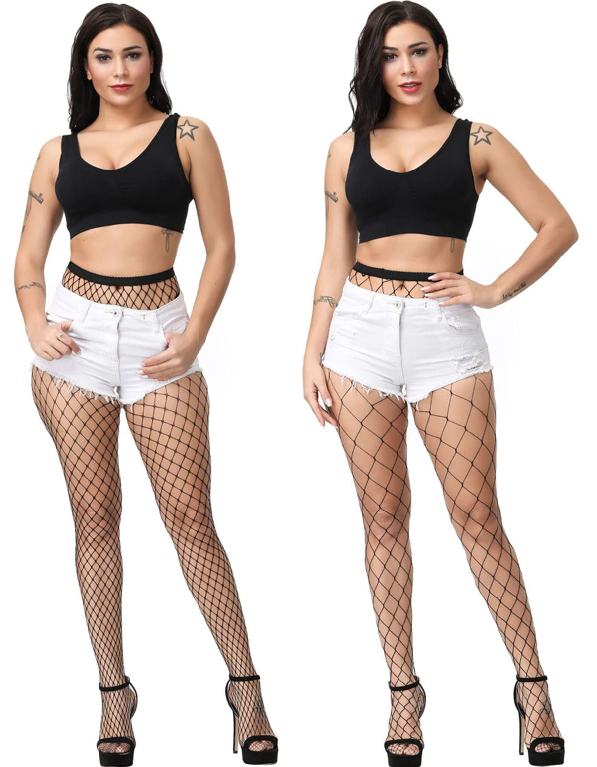 E-Laurels Womens Fishnet Tights Stockings Black Pantyhose Fish Net Plus Size