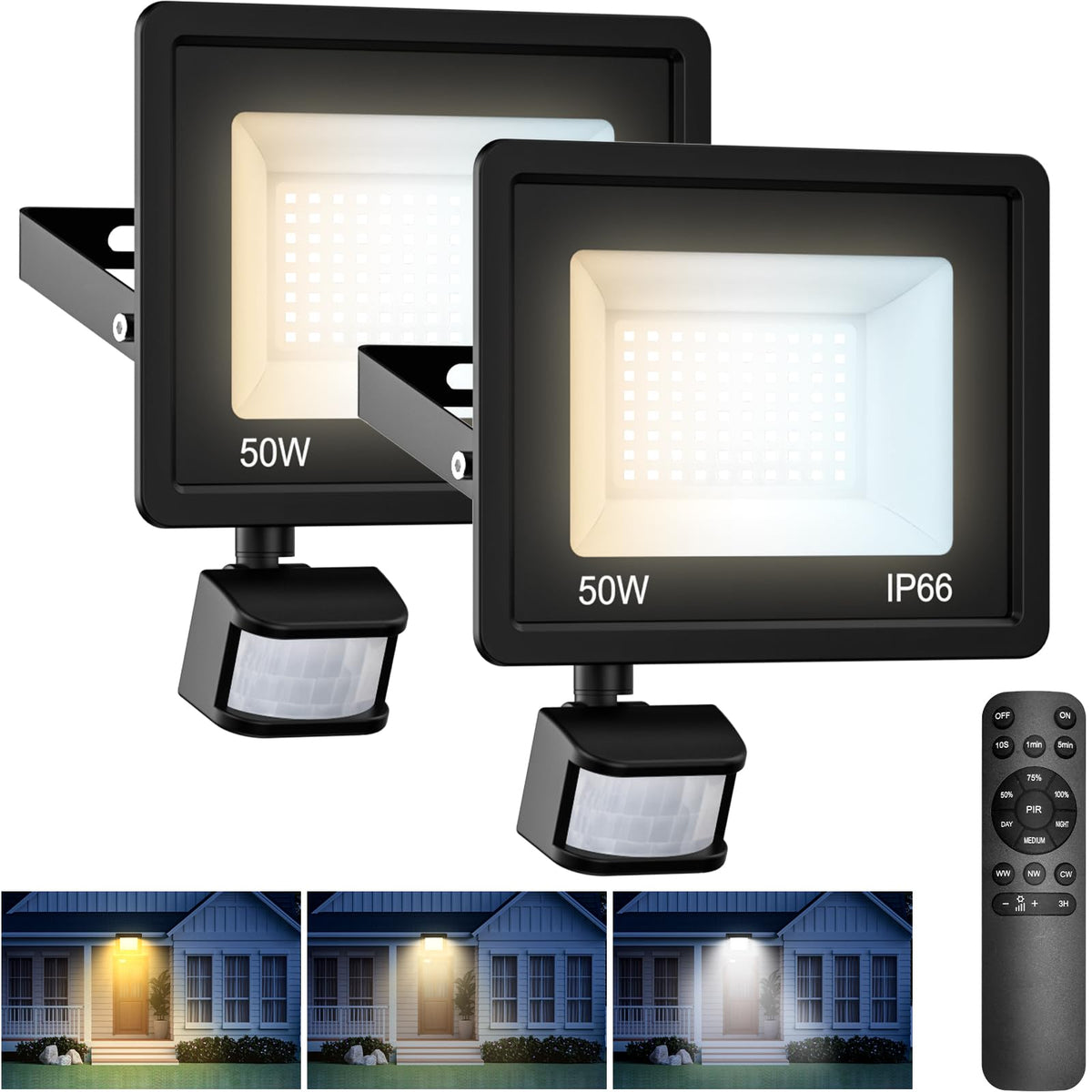 vighep Security Lights Outdoor Motion Sensor, 100W Led Pir Floodlight with Remote Control, 6500K Cold White IP66 Waterproof Outside Wall Light Mains Powered for Garage Backyard Garden Doorway