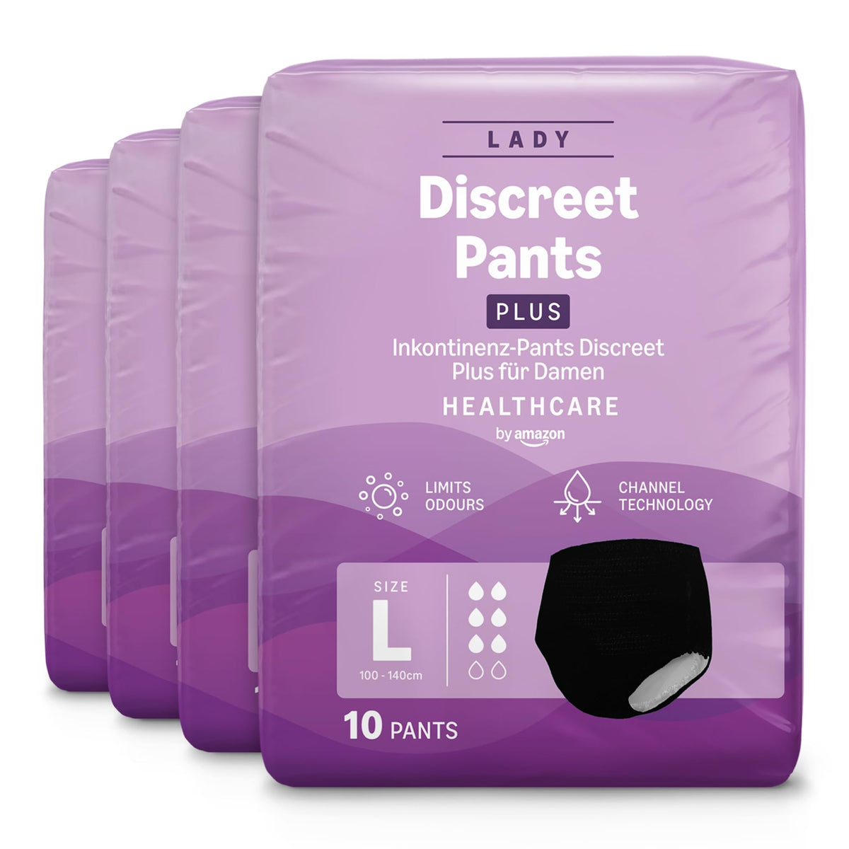 Healthcare by Amazon Discreet Incontinence Lady Pants, Plus Absorbency, Large, 40 Count (4 Packs of 10), White, (Previously Amazon Basic Care) - Packaging May Vary