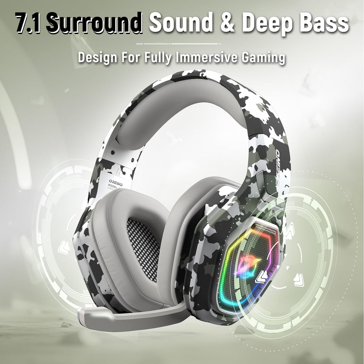 Ozeino Wireless Gaming Headset with Microphone, 2.4G & Type C Transmitter - 40h Battery Life - RGB Lighting Gaming Headphones for Ps5, Ps4, PC, Switch, Phone (Pink)