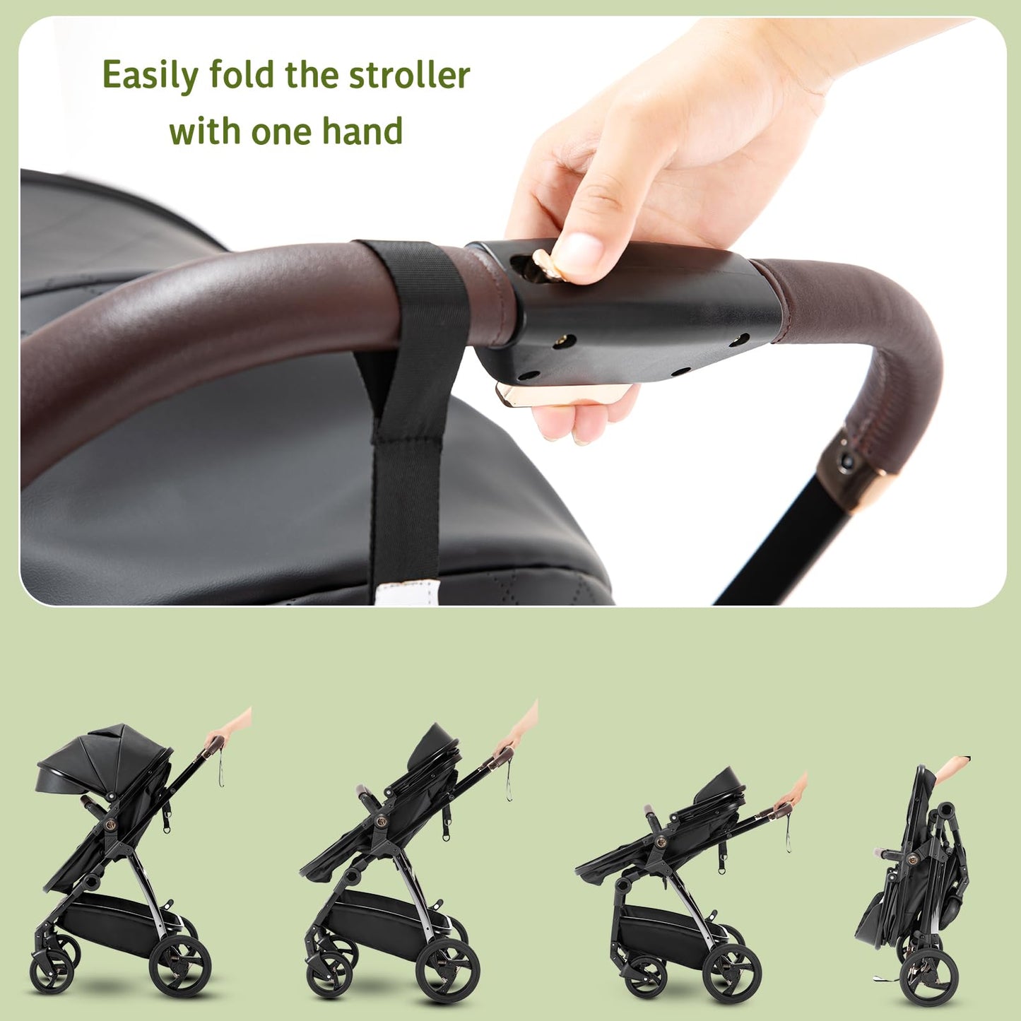 Zkipm Baby Pram 3 in 1, Foldable Baby Stroller,Pram Set Travel with Adjustable-Height Push Handle, Present Rain Cover, Mosquito Net, Bag, Cooling Mat, ect for Ages 0–3