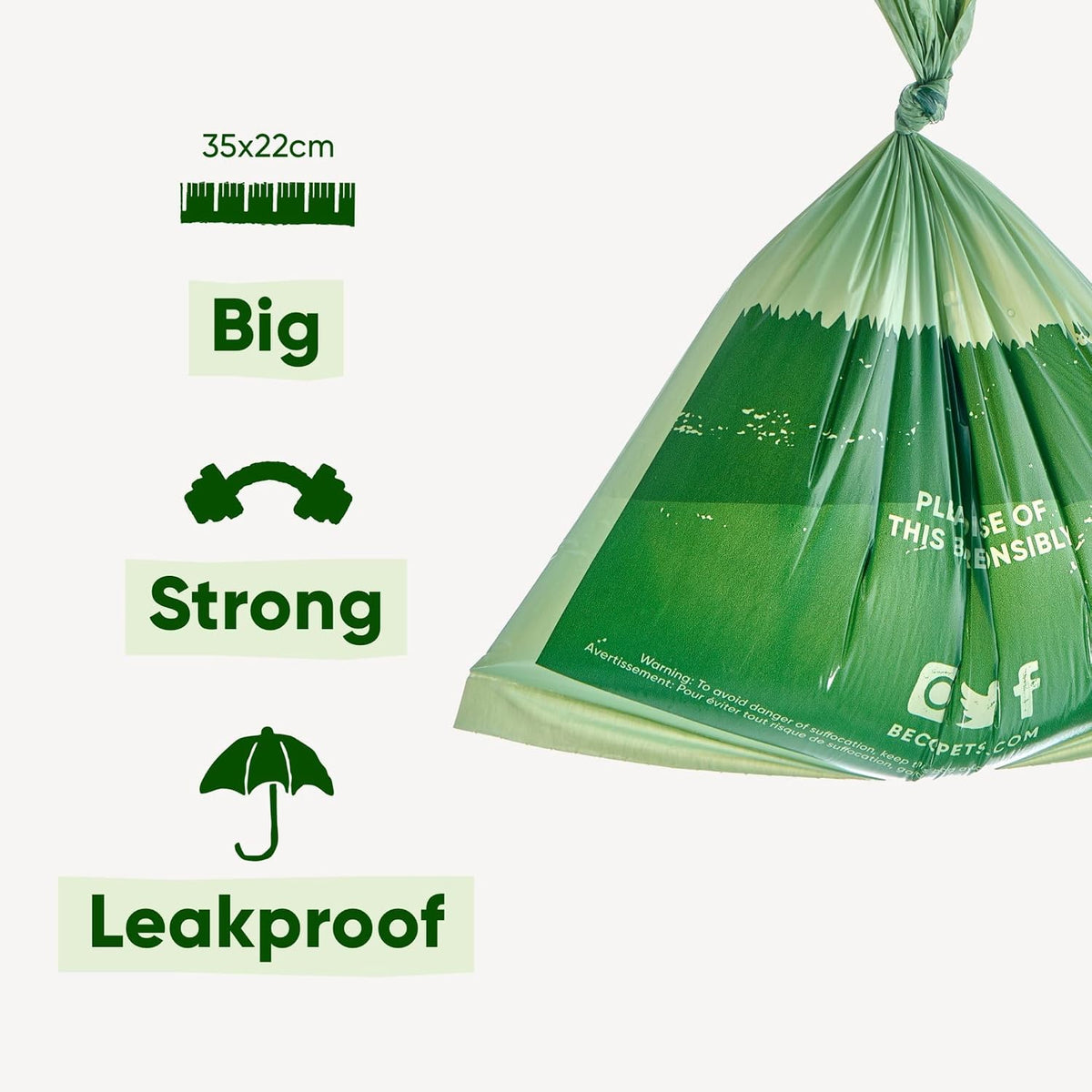 Beco Dog Poo Bags, 94% Recycled Plastic, Unscented Refill Rolls, 270 Bags