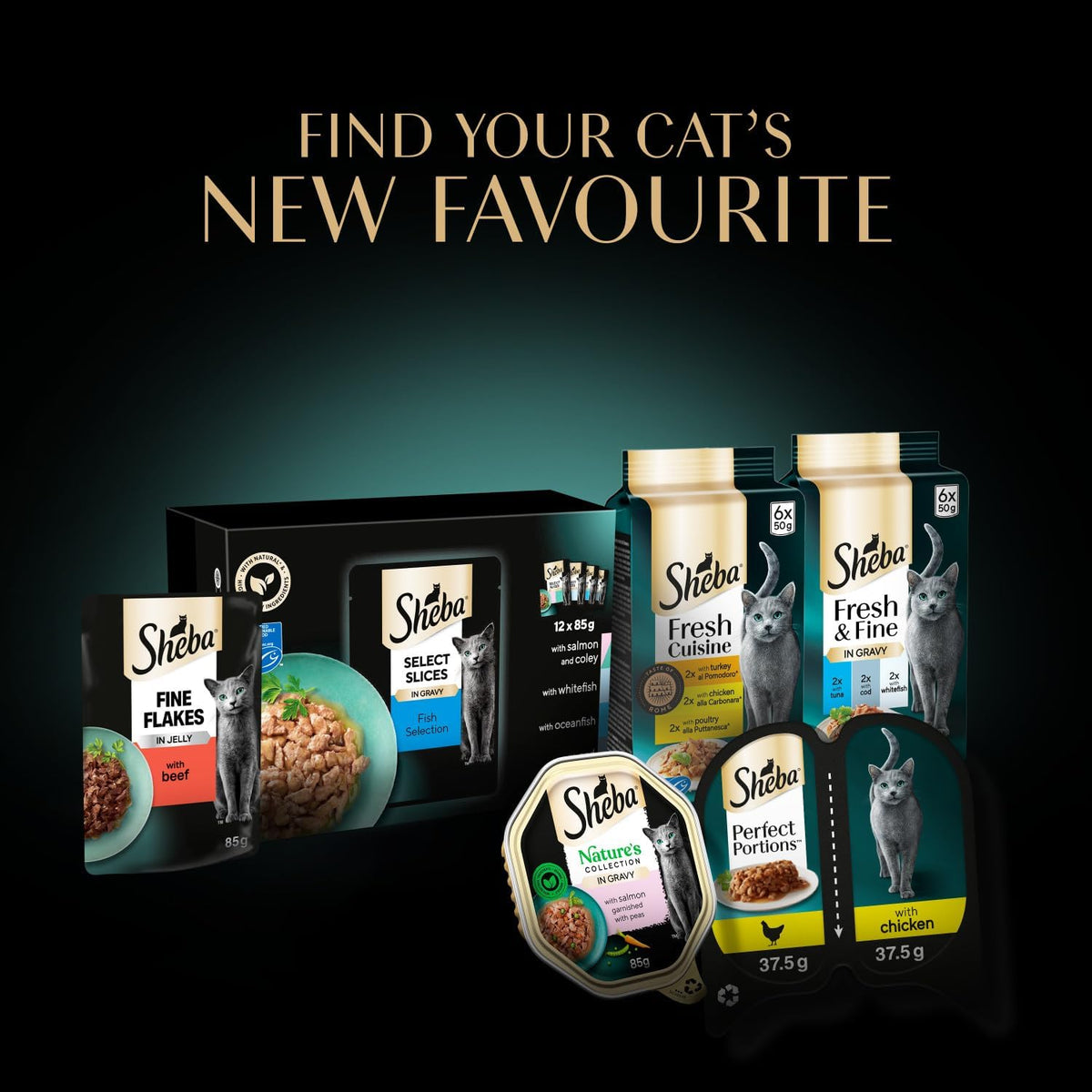 SHEBA Fresh & Fine Cat Pouches Fish collection in Gravy 50x50g