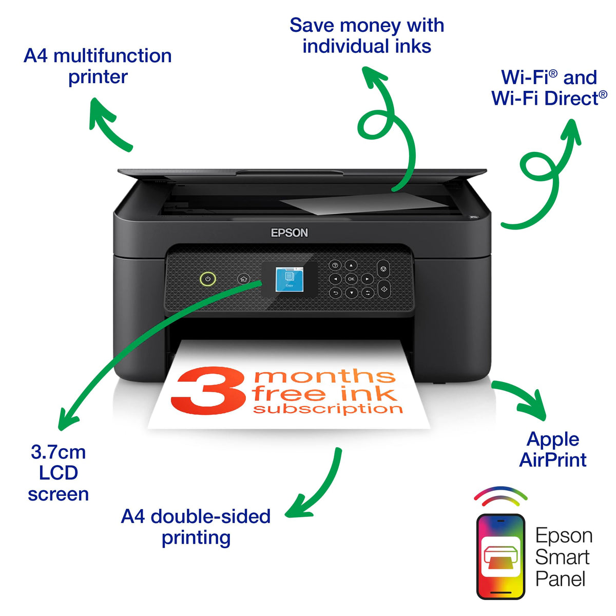 Epson Expression Home XP-5200 Precision Core 3-in-1 Ink Multifunction Printer, Scanner, Copier, WiFi, 1440dpi, Duplex, 2.4 Inch Display, DIN A4, incl. 3 Months Readyprint Flex Trial