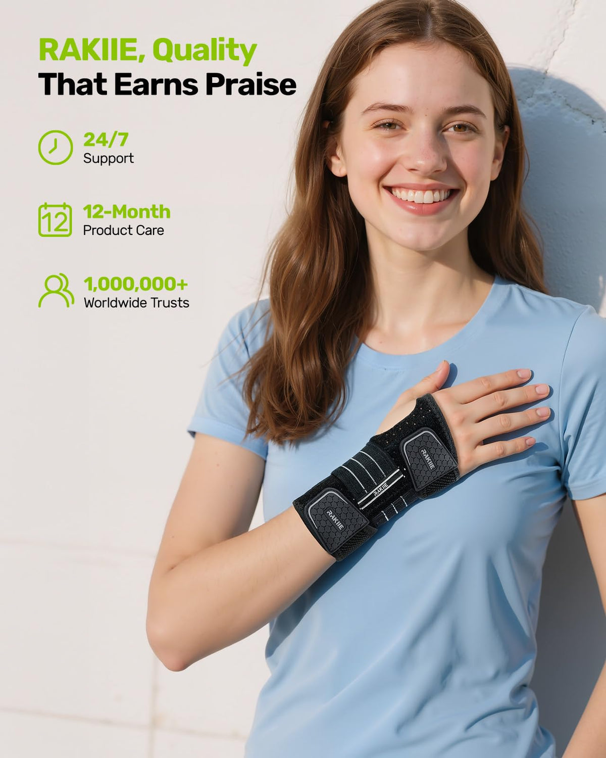 Rakiie Breathable Wrist Support Brace with 3 Metal Splints