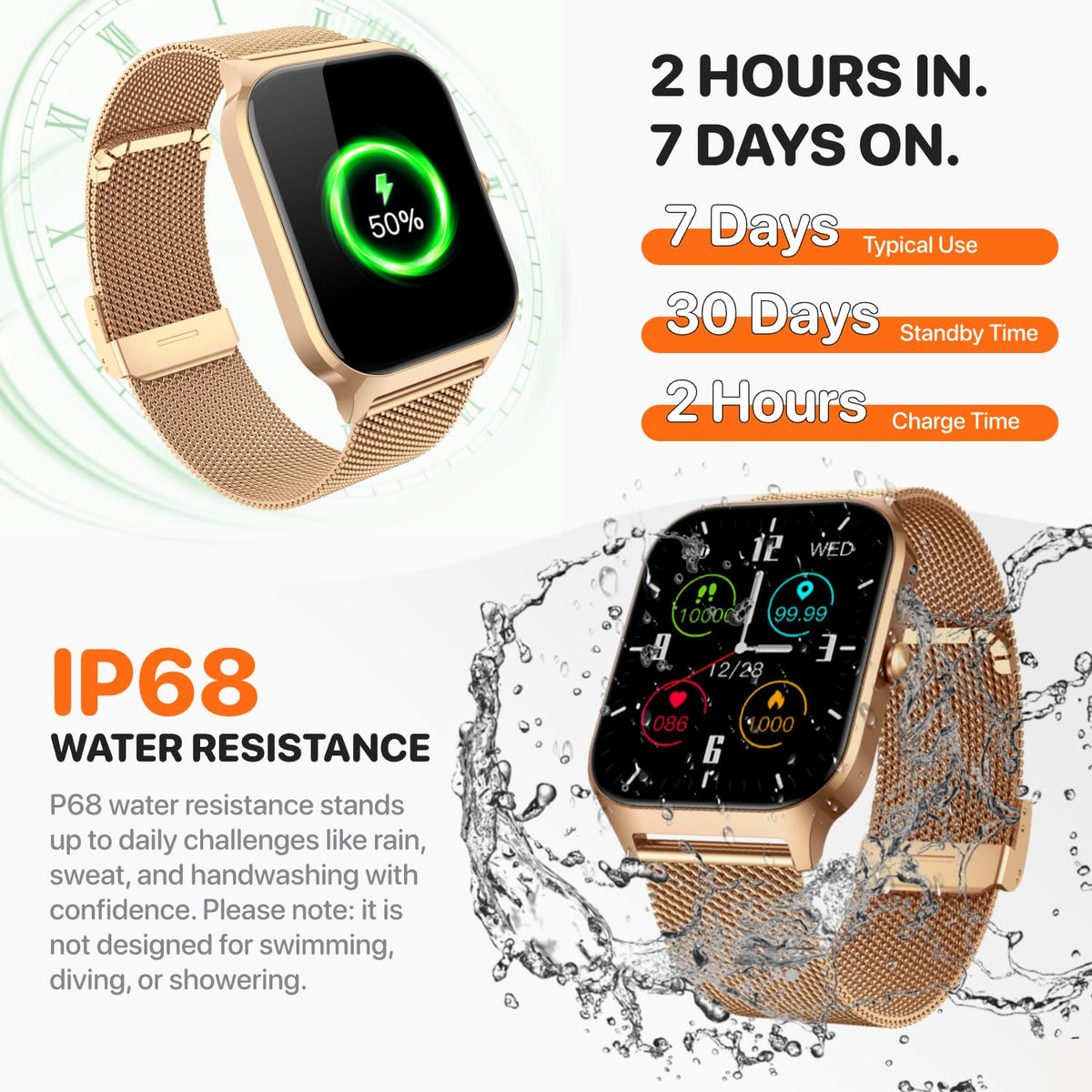 Smart Watch for Women Men - Answer/Make Call, Fitness Tracker Smartwatch for Android iPhone Compatible, Sleep Female Cycle, 120+ Sports Modes Step Counter (Blue, 2 Straps)