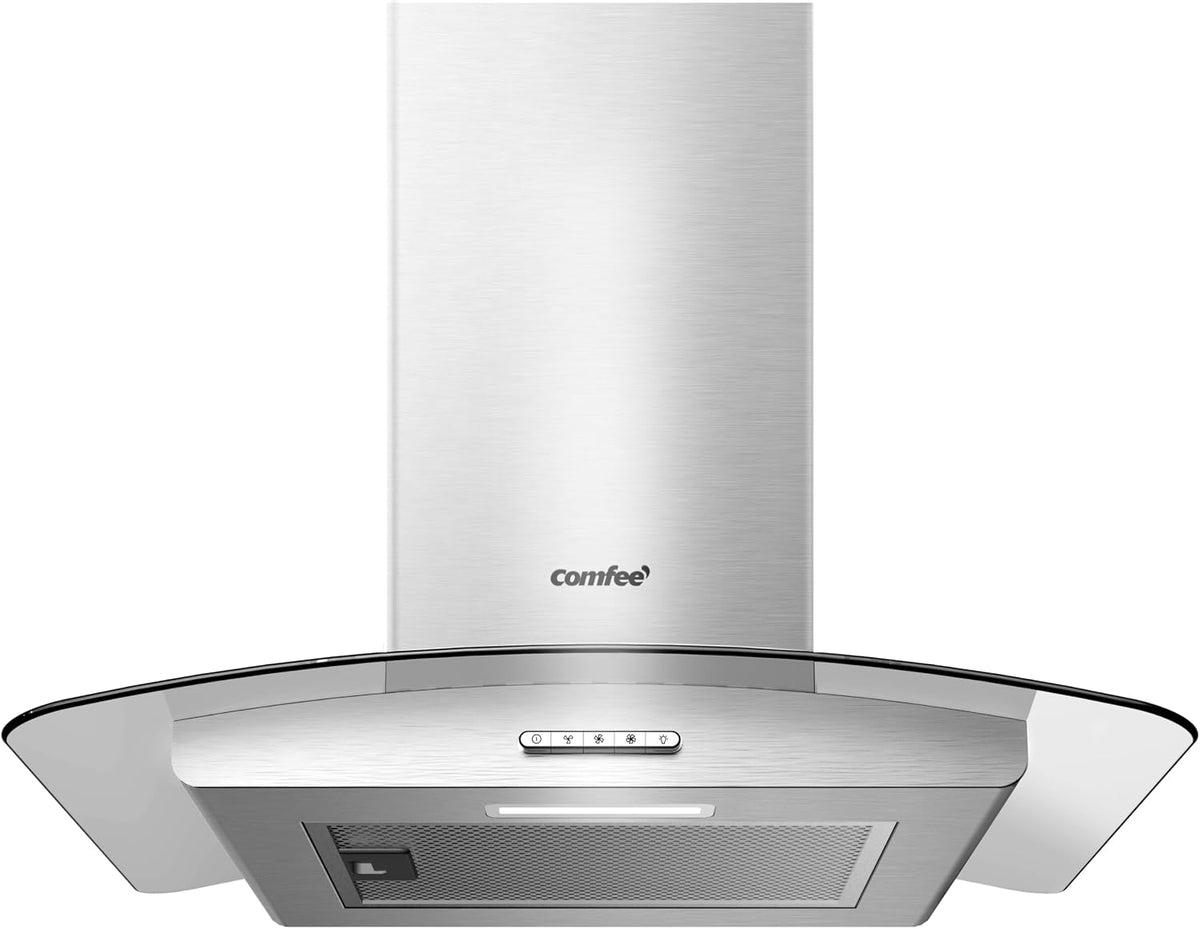 COMFEE' 60cm Cooker Hood, Glass Extractor Hood, Stainless Steel