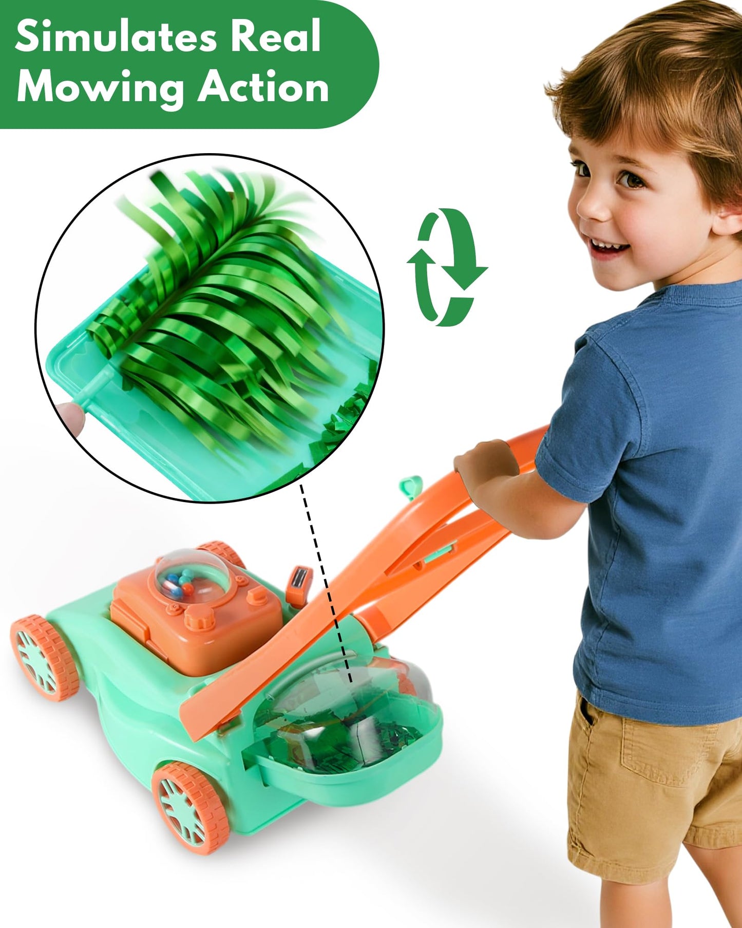 Kids Lawn Mower with Realistic Grass-Cutting Action and Sounds – No Batteries Required | Fun Outdoor Push Toy, Birthday Gift & Holiday Present for 3, 4, 5, 6, 7, 8 Year Old Boys and Girls