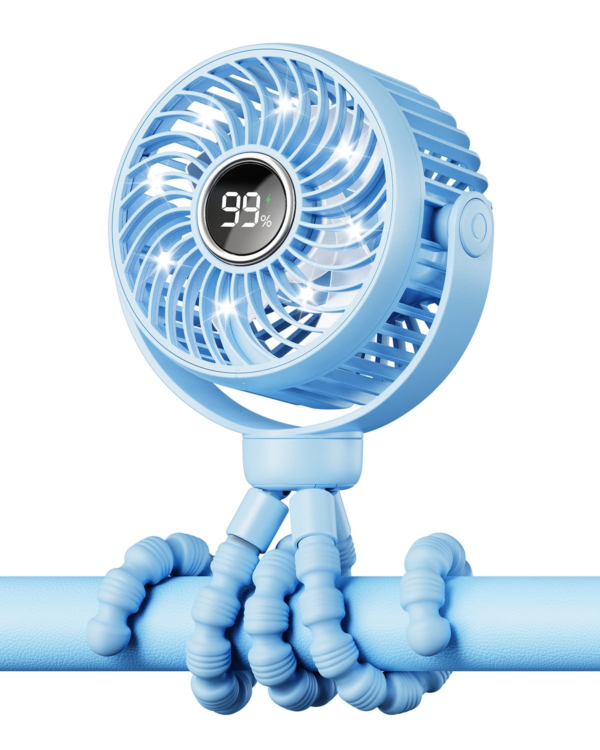 Pram Fan, Rechargeable 4-Speed Clip On Fan, Digital Display, Black