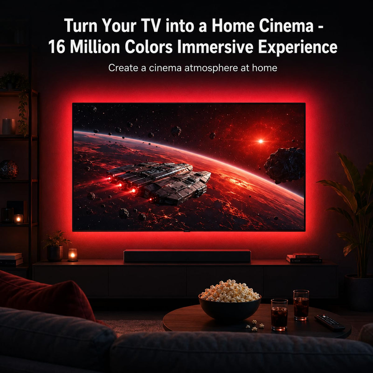 3M TV LED Strip Lights for 30-55 Inch TVs, RGB Colour Changing USB Bias Lighting with Bluetooth App & Music Sync, Remote Control LED Backlight for Home Cinema, Bedroom & Gaming Monitor