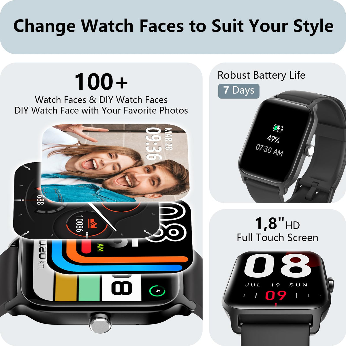 Smart Watch for Women, Answer/Make Calls, Alexa Built-in, [1.8"HD Screen] Smart Watches for Women iPhone/Samsung/Android, Fitness Watch with Heart Rate Sleep SpO2 Monitor,IP68 Waterproof, 100+ Sports