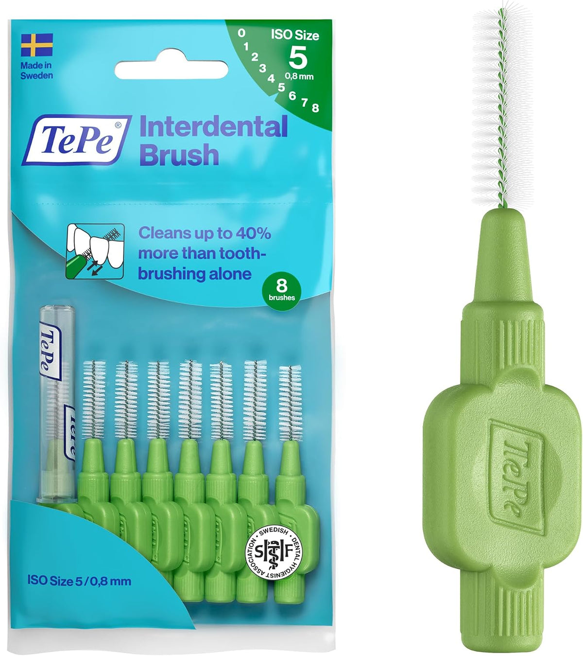 TePe Interdental Brush, Original, Green, 0.8mm/ISO 5, 8pcs