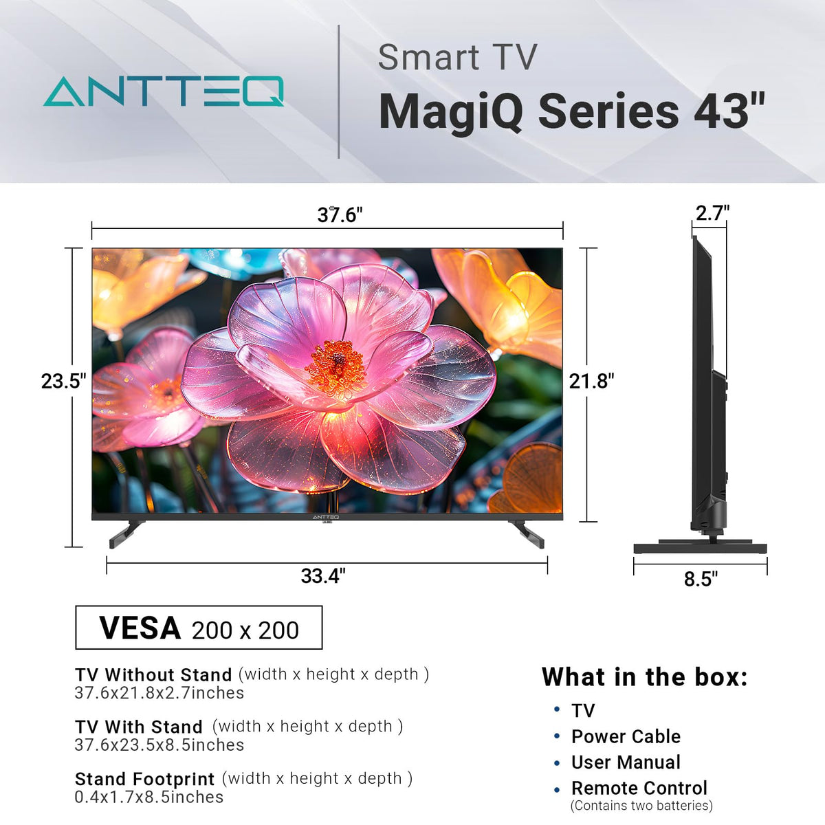 Antteq 32 Inch TV, Central Stand Design TV 720P Freeview HD Dolby Audio DVB T2/S2 LED Television, HDMI USB Media Player Monitor PS5 Xbox, Standard Nonsmart TV Small Screen for Bedroom Kitchen Black