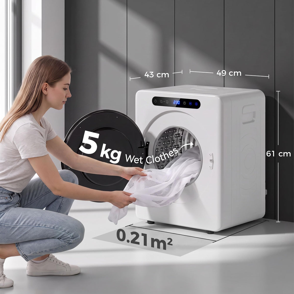 HOMCOM Vented Tumble Dryer 5kg Wet Laundry/3kg Dry Capacity 1000W Black
