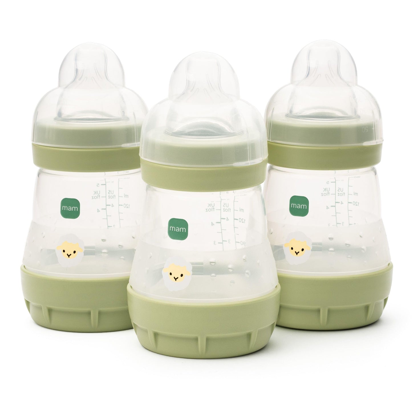 MAM Easy Start Anti-Colic Baby Bottles | 4 Pack (4X 160ml) | Self-Sterilising Baby Milk Bottle | Slow Flow MAM Teats Size 1 + 1x Medium Flow Teat Size 2 | Linen (Various Designs)