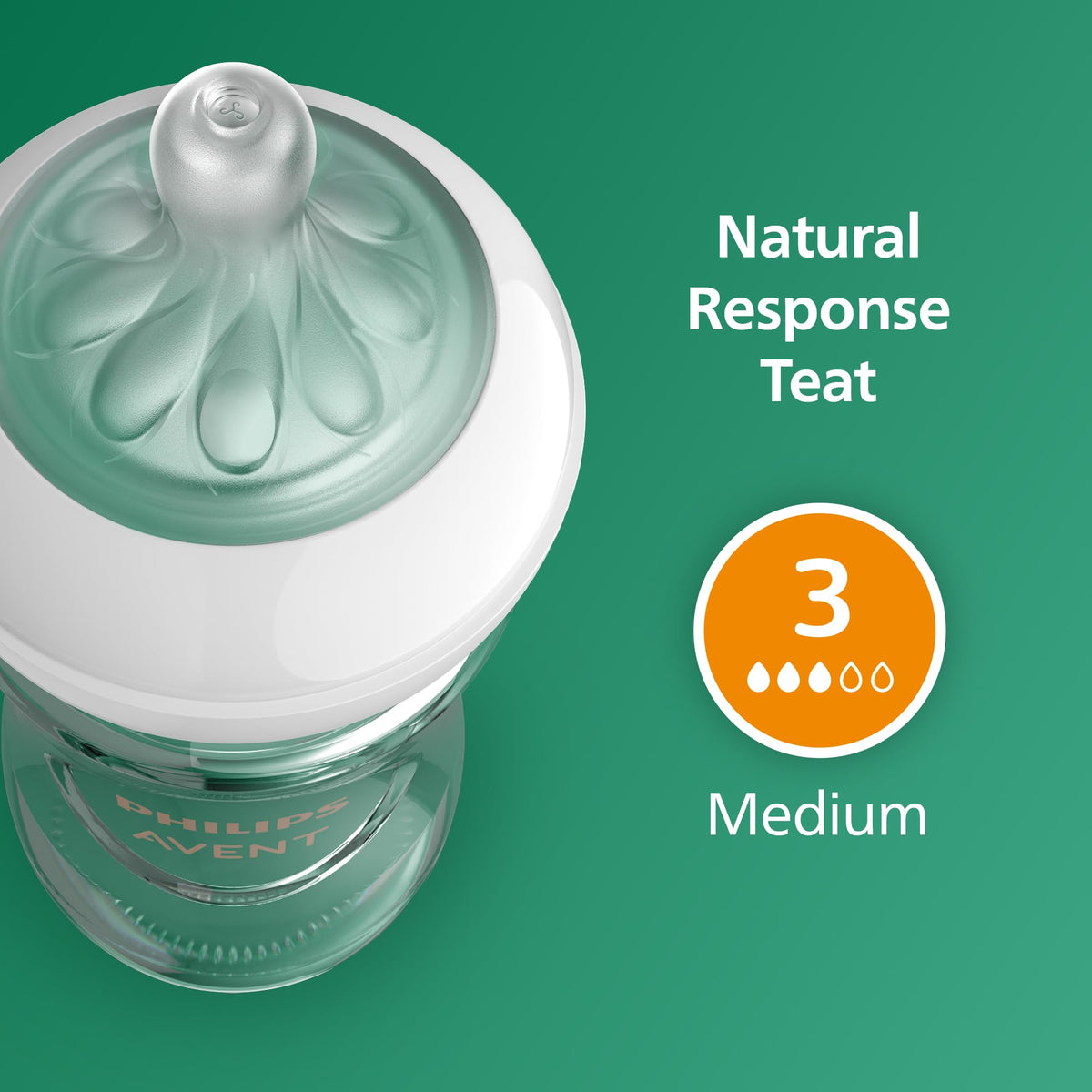 Philips Avent Natural Response Glass Baby Bottles 8oz/240 ml with Medium Flow Teats (Flow 3), 2 Pack, SCY933/02