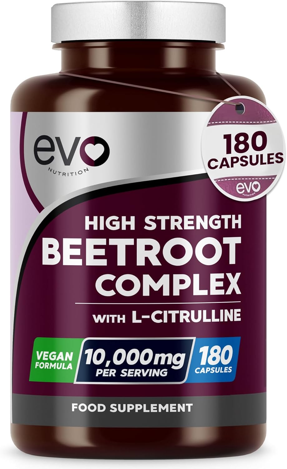 EVO Nutrition Beetroot & L-Citrulline 10,000mg, 180 Vegan Capsules