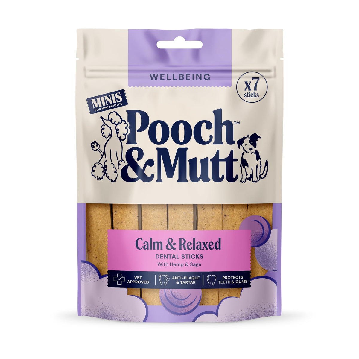 Pooch & Mutt - Calming Dog Dental Sticks, Hemp & Sage, 7 sticks