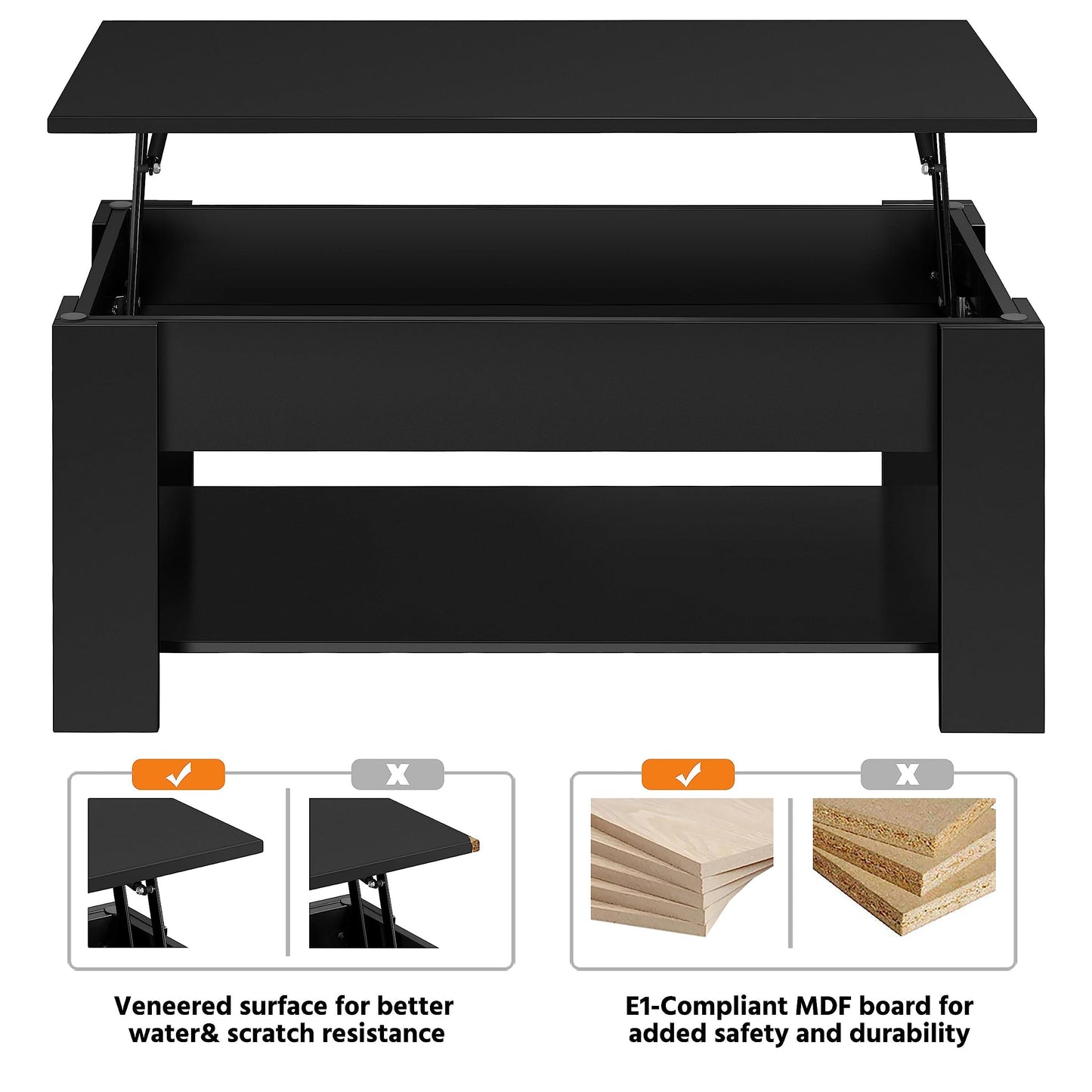 Yaheetech Lift Up Coffee Table, Wooden Lifting Coffee Table with Hidden Storage Drawer and Open Shelf, Space-saving Tea Tables for Living Room/Reception, Espresso
