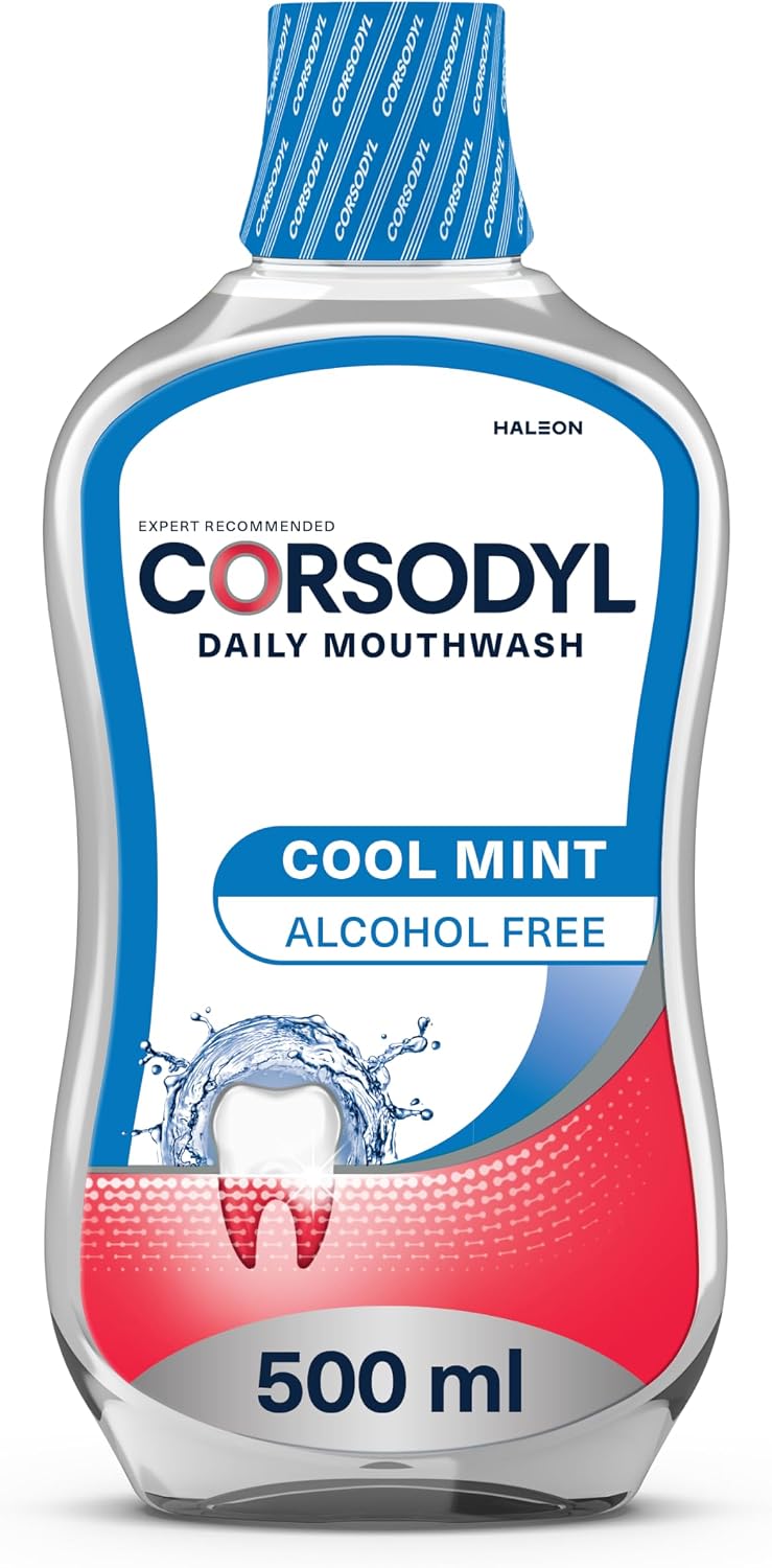 Corsodyl Daily Gum Care Mouthwash, Fluoride, Alcohol Free, Cool Mint, 500ml