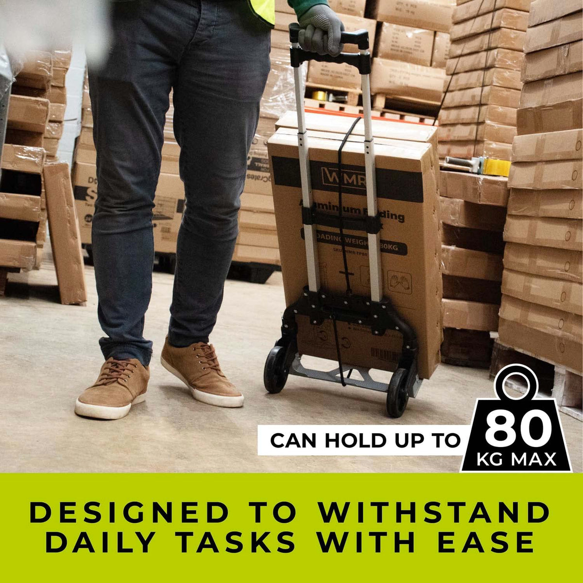 WMR Heavy Duty Folding Aluminium Hand Truck Trolley | Multi-Purpose Sack Barrow Cart | Lightweight & Durable Aluminium Trolley for Luggage, Groceries, Office, Warehouse | 80KG Load Capacity