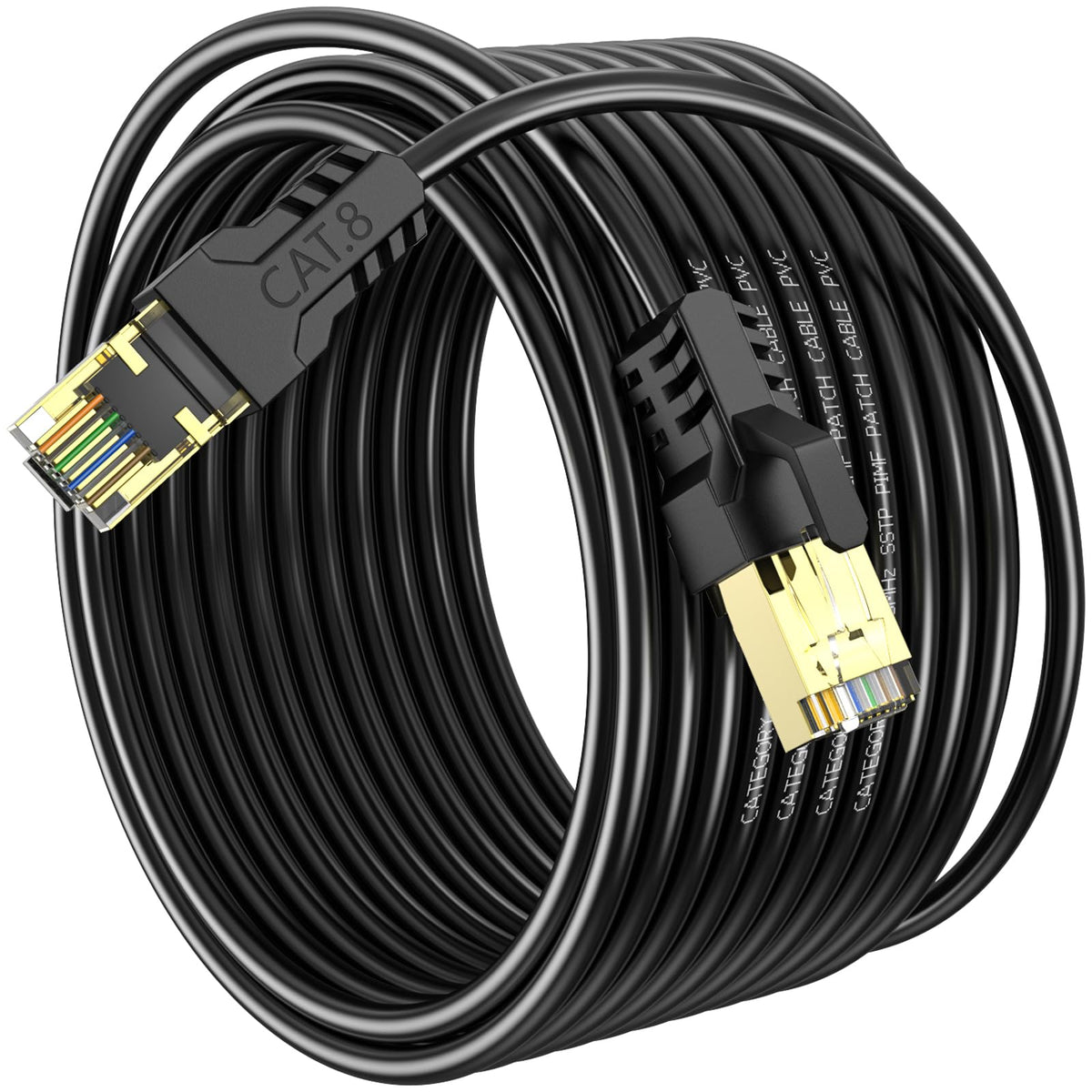 Cat 8 Ethernet Cable 1M, High Speed 40Gbps 2000Mhz Internet Cable, Lan Cable with Gold Plated RJ45 Connector,Weatherproof Outdoor&Indoor,for/PC/Modem/Router/Gaming, Faster Than Cat7/Cat6/Cat5