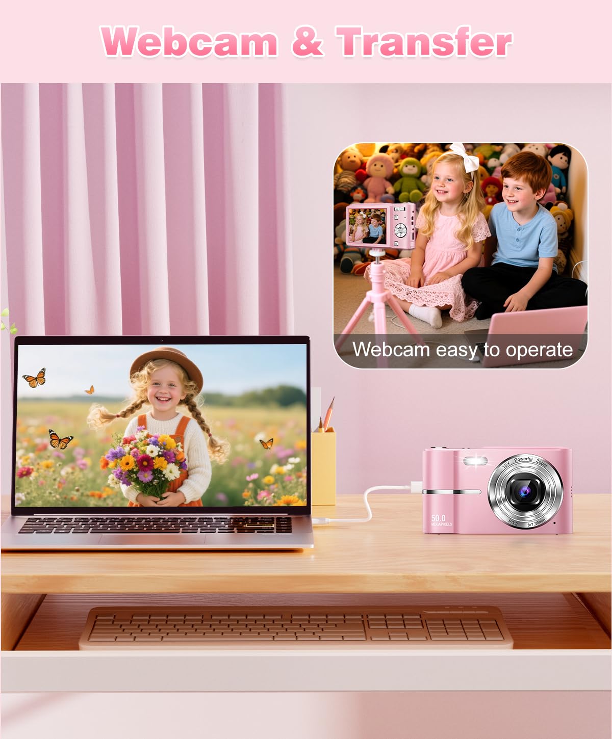 Digital Camera, 1080P FHD Vlogging Camera 50MP Compact Portable Photo Camera with 2.4" Screen, 16X Digital Zoom Mini Small Pocket Camera for Kids Students with 1 Battery, 16GB Card (Black)