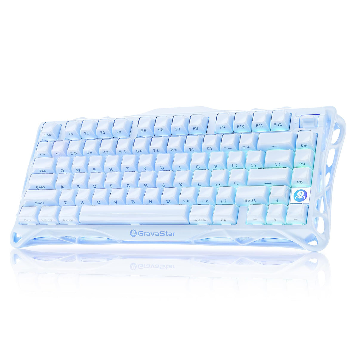 GravaStar Mercury K1 Mechanical Keyboard with Aluminium Frame, 75% Wireless Gaming Keyboard, Hot Swap Custom Keyboard with Button, Gasket, RGB Tri-Mode Keyboard, PBT Keycaps, 8000 mAh White