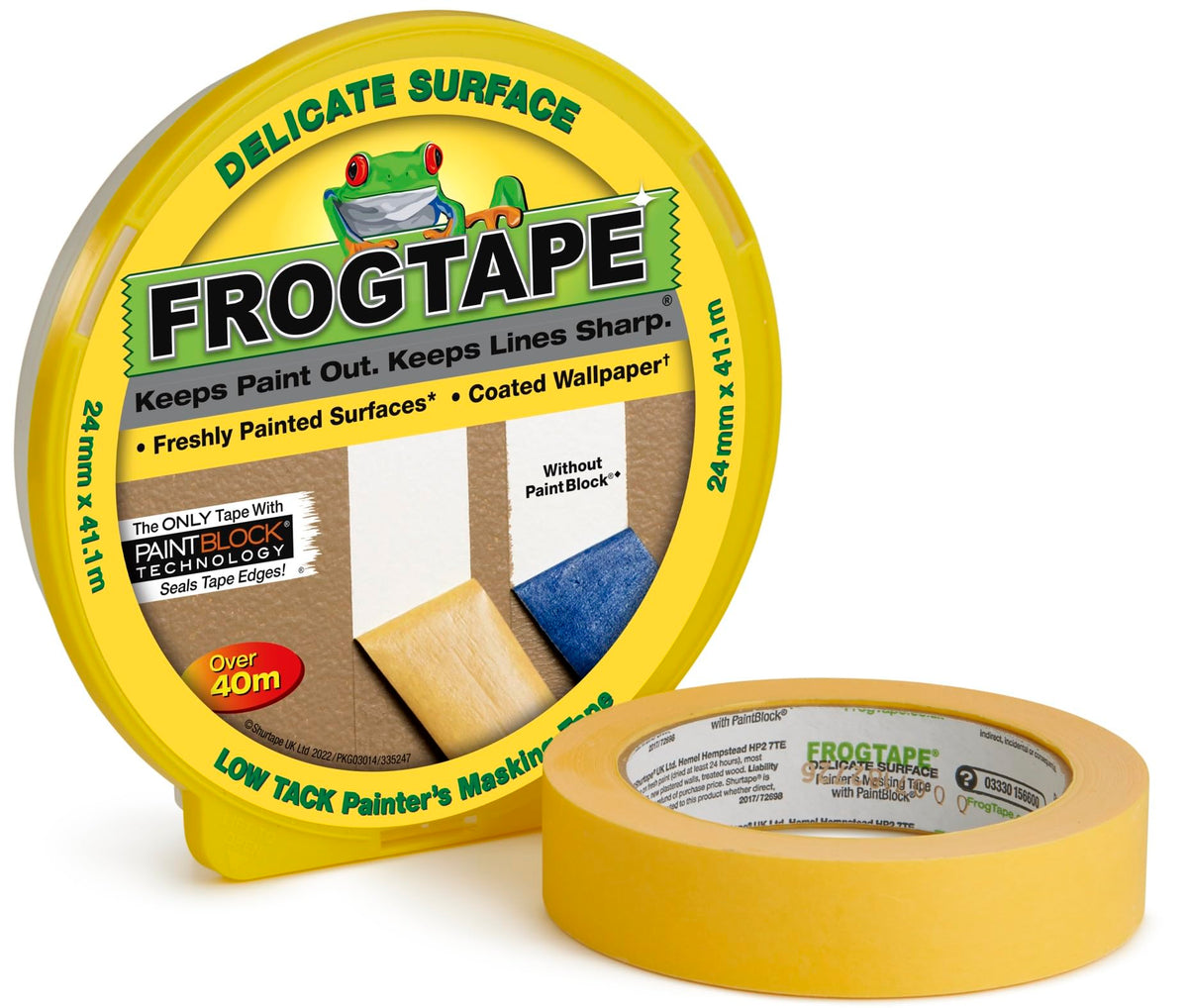 Frog Tape Yellow Delicate Surface Painters Masking Tape 24mm x 55m. Indoor painting and decorating for sharp lines and no paint bleed