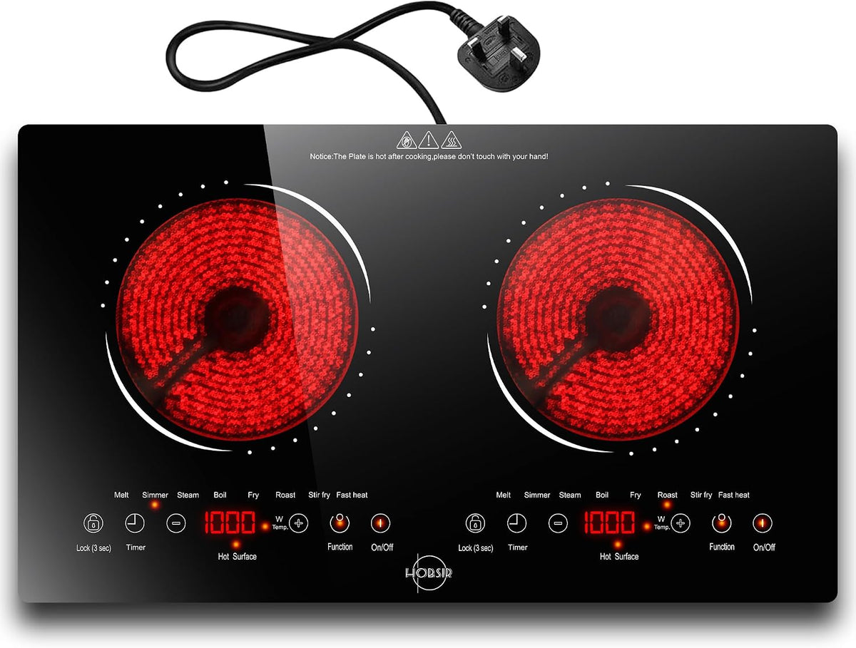 Hobsir Plug in Ceramic Hob, 2 Ring Electric Hob 60 cm