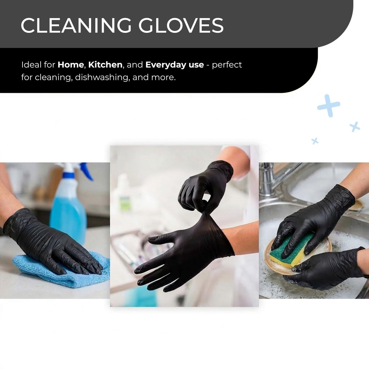 Black Vinyl Gloves, 100 Count, Powder Free & Latex Free, Multi-Purpose Black Disposable Gloves for Food Handling, Cooking, Cleaning & Medical Use (S, 100)