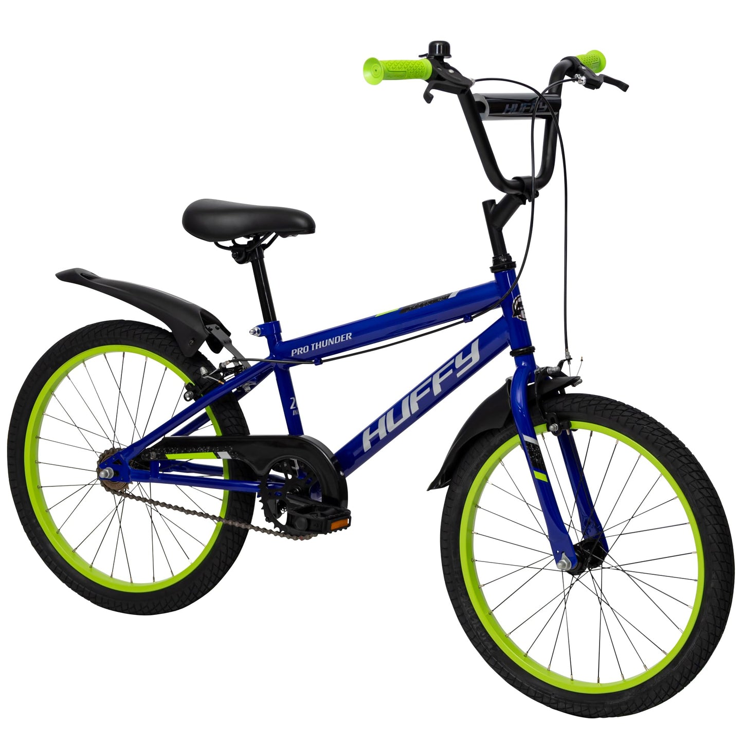 Huffy Pro Thunder Kids Bike 16" with Stabilisers, Bell & Handlebar Pad — Green