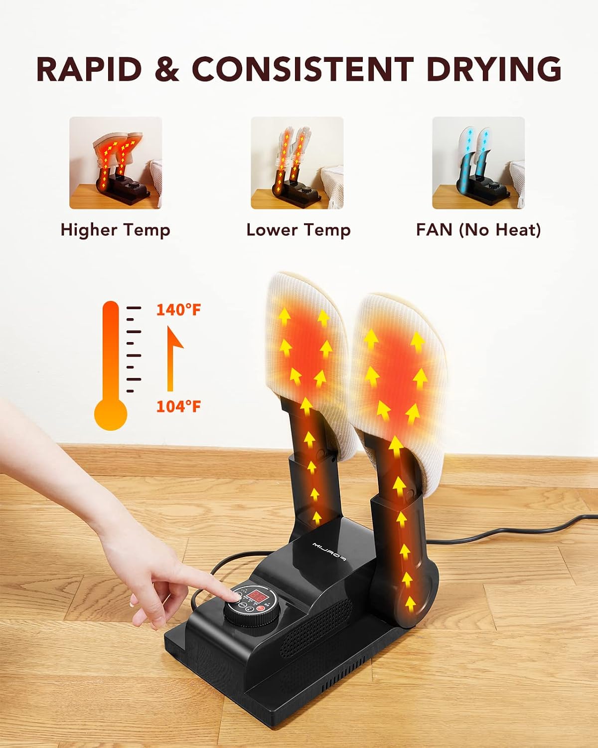 FORLIM Shoe & Boot Dryer for Work Boots, 3 Temp Modes, 24H Delay, Black