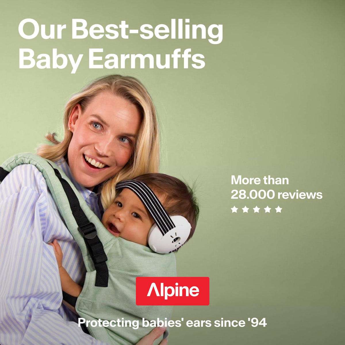 Alpine Muffy Baby Comfort Ear Defenders, Adjustable up to 48 months, Green
