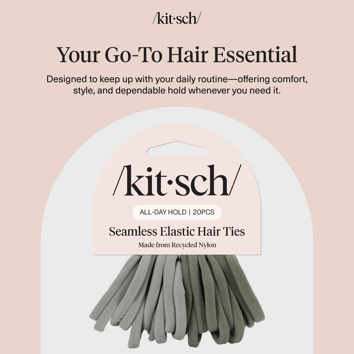 Kitsch Soft Nylon Hair Ties No Damage 6pcs - Black