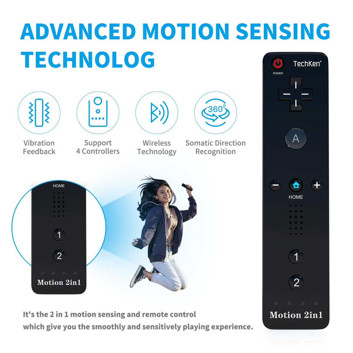 TechKen 2-Pack Wii Remote Plus with Built-in MotionPlus gyroscope, Compatible with all original Wii Remote accessories, Wii Controller for Wii/Wii U