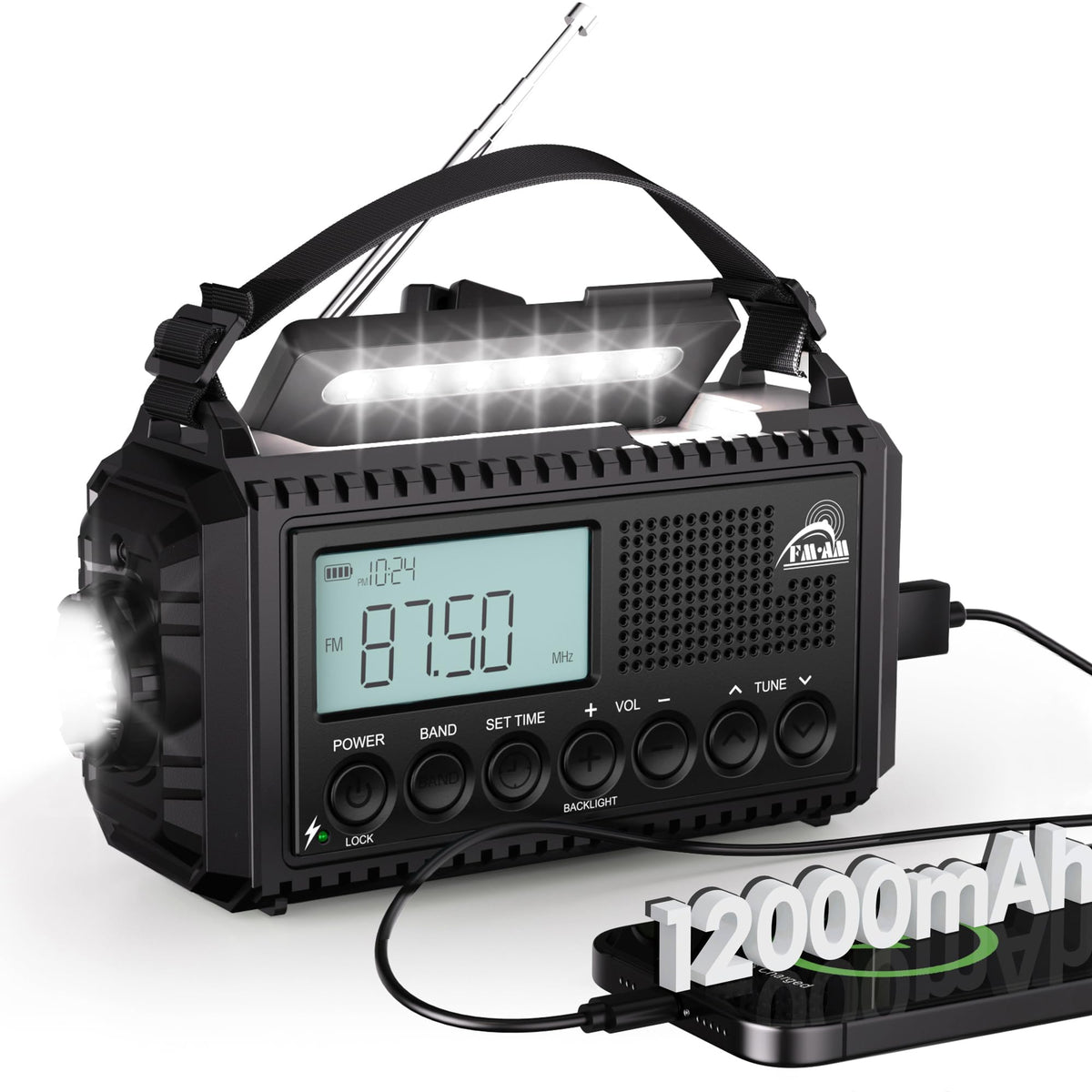 Mesqool Wind Up Radio Solar Powered, 5000mAh Emergency Hand Crank AM FM Radio with Flashlight, Reading Lamp, USB Phone Charger, SOS Alarm and Compass