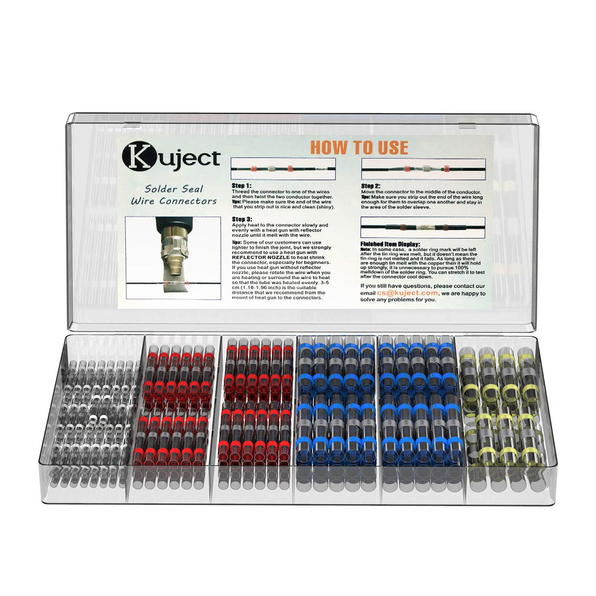 Kuject Heat-Shrink Tubing Set - 200 Pieces, Waterproof & Crimp Connector for Automotive, Marine & Boat