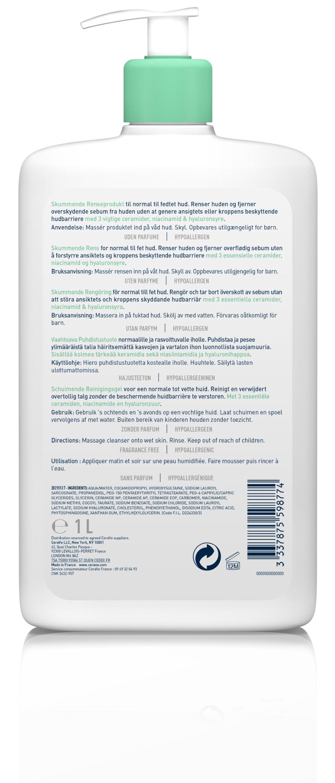CeraVe Foaming Cleanser for Normal to Oily Skin with Niacinamide & 3 Essential Ceramides, Developed with Dermatologists, Gently Cleanses & Removes Excess Oil, Fragrance-Free