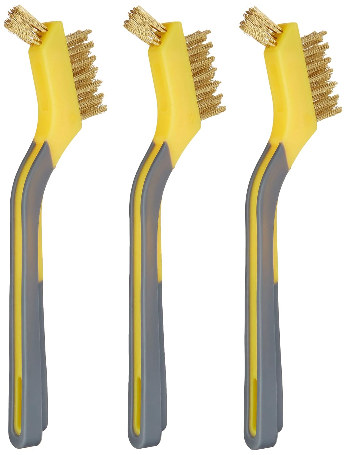 Amazon Basics Brass Mini Brushes, Soft Grip, Pack of 3, 12.7mm, Yellow/Grey, For Cleaning and Removing Rust
