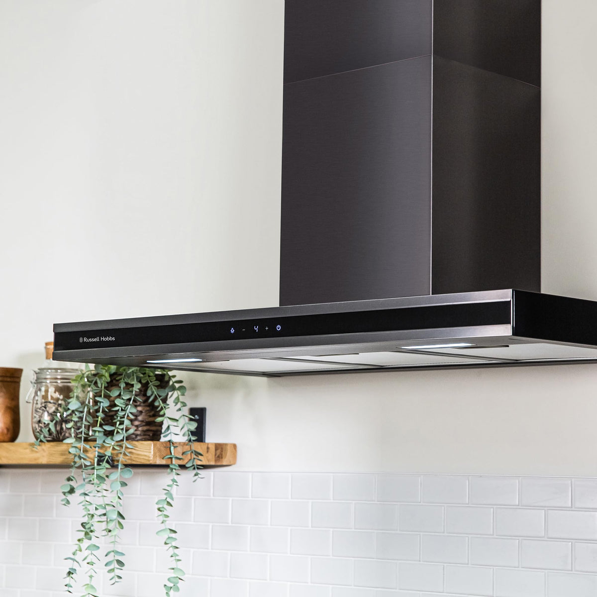 Russell Hobbs 90cm T-Shaped Cooker Hood in Stainless Steel with 3 Speed Settings, 3x Washable Aluminium Filters, Extraction or Recirculation, Boost Function, LED Lights A++ Energy Rating, RHGCH903SS
