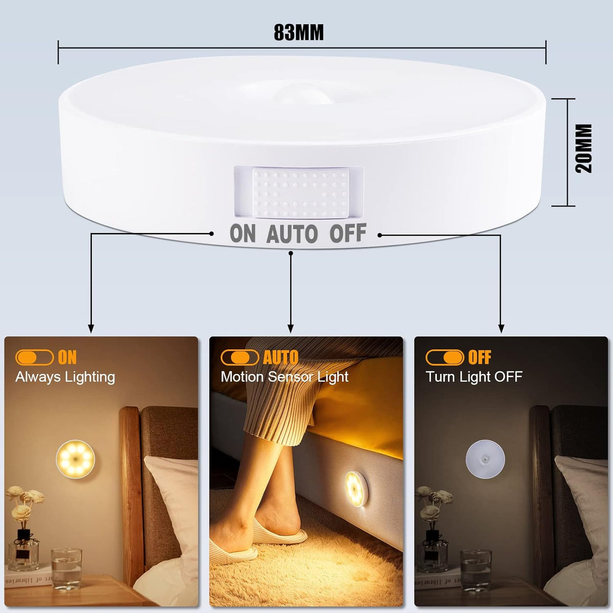 Motion Sensor Lights Indoor, 3 Pack Night Light, Warm Yellow