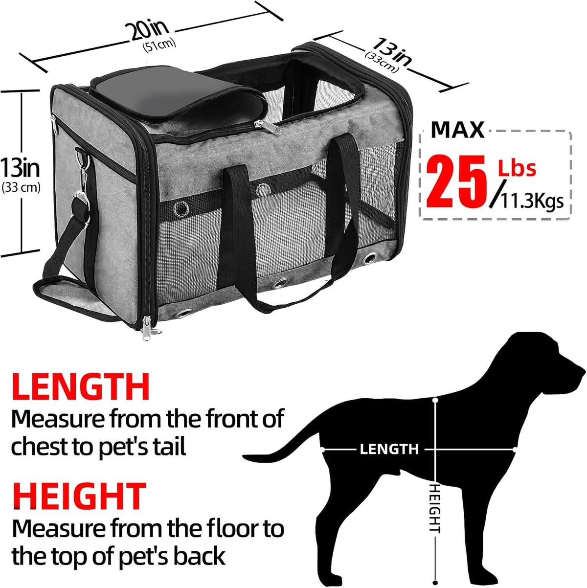 Dycietx Soft Sided Foldable Cat/Dog/Pet/Puppy Carrier Bag, Portable Pets Travel Carriers For Cats/Dogs With Shoulder Strap & Removable Mat, Durable Cat Basket of 17 lbs Airline Approved(Black, M)
