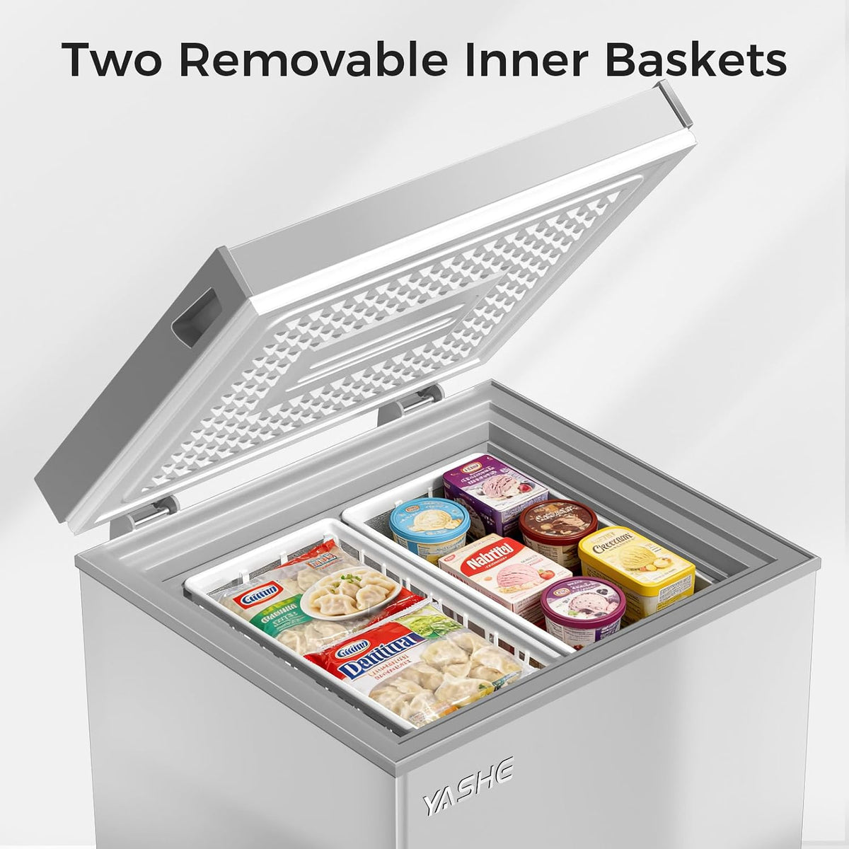 YASHE 100L Chest Freezer, Compact Deep Freezer with 2 Baskets, White