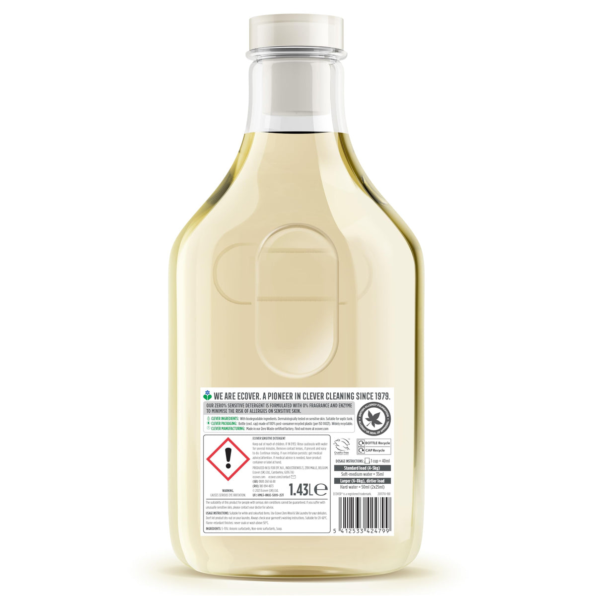 Ecover Zero Non-Bio Laundry Liquid, Sensitive Skin, 40 Washes, 1.43L