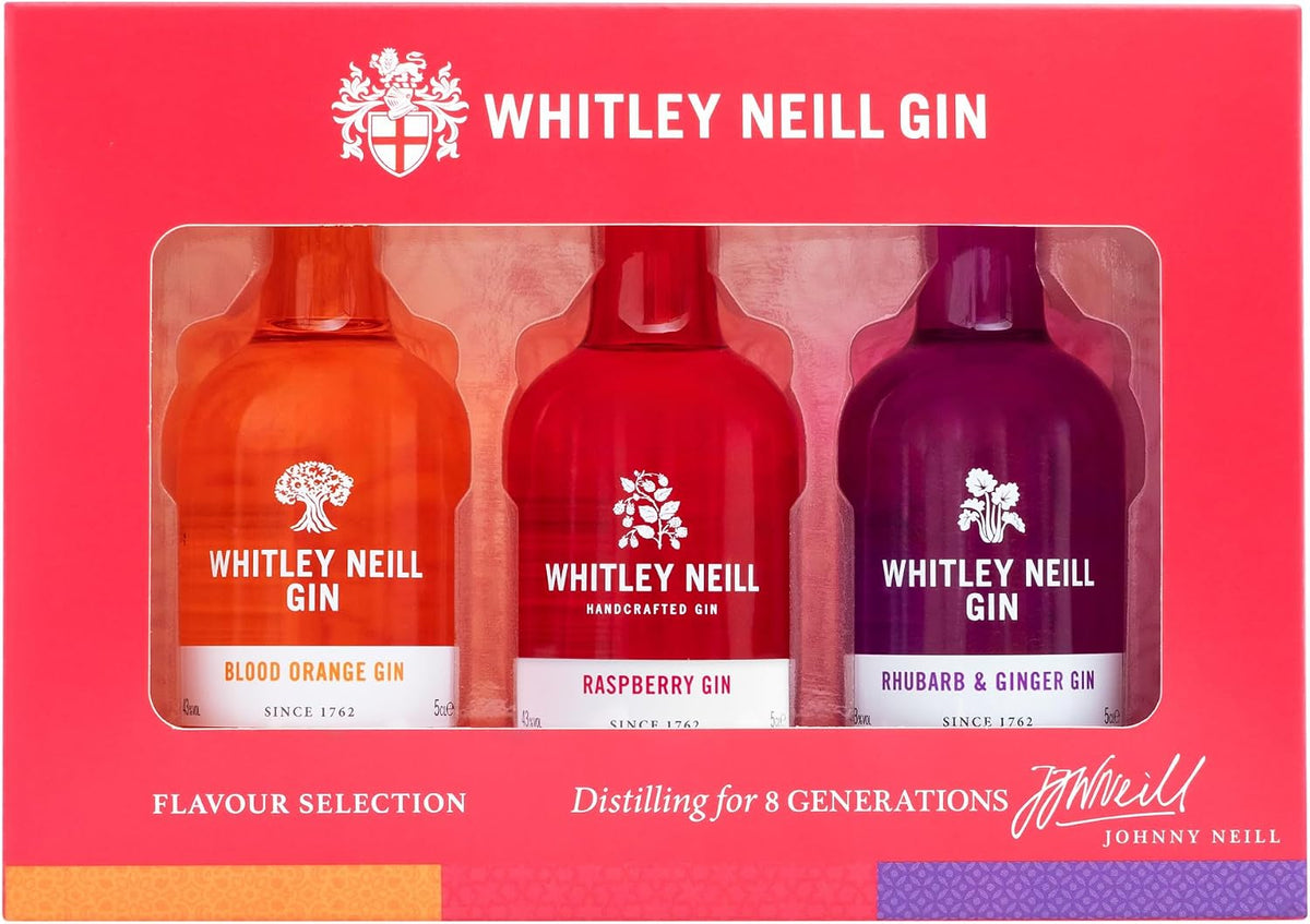 Whitley Neill Gin Gift Set, Blood Orange, Raspberry, Rhubarb, 3 x 5 cl
