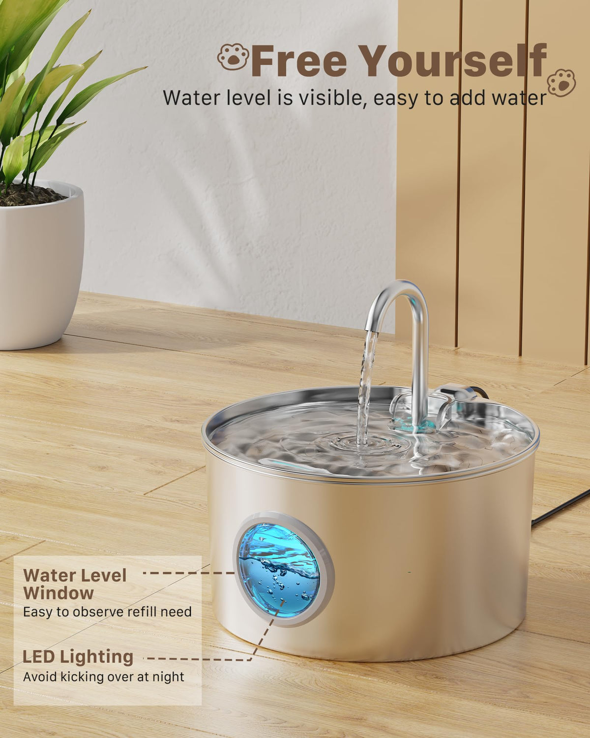 Cat Water Fountain Stainless Steel: Water Fountain Cat Bowl - 3.2L Drinking Fountains for Cats - Pet Water Dispenser - with 6 Carbon Filters + 3 Sponges
