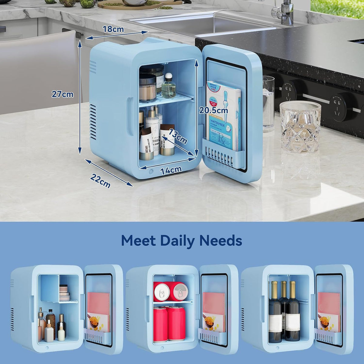 4 Liter Mini Fridge with Dimmable LED Mirror, AC/DC Skincare Fridge